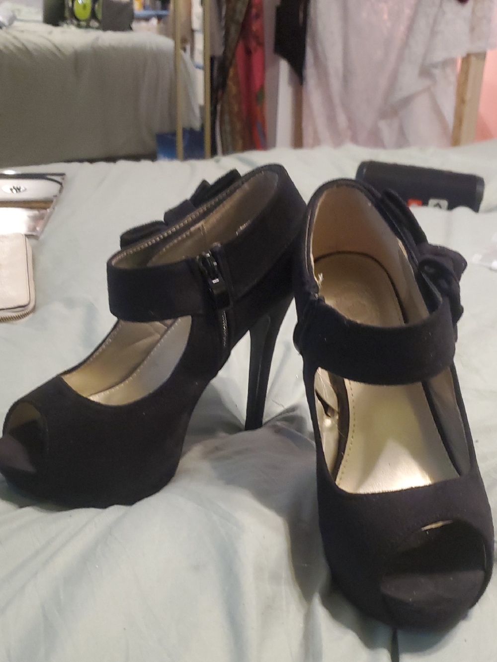 Black Peep-Toe Mary Jane High Heels - New, These Shoes Are Displays.